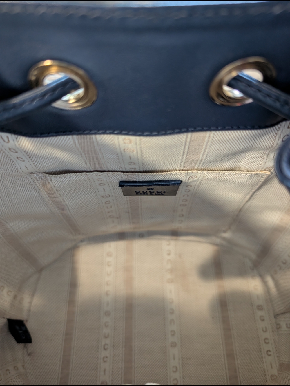 Gucci Navy Blue Bucket Drawstring Shoulder Bag Gold Hardware - Picture 10 of 13